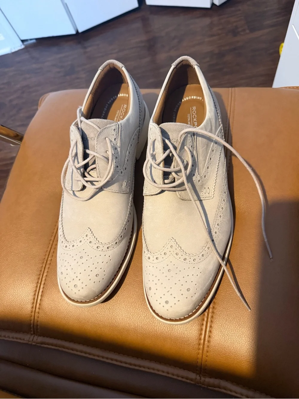 Rockport Men’s Light Gray Suede Wingtip Derbys